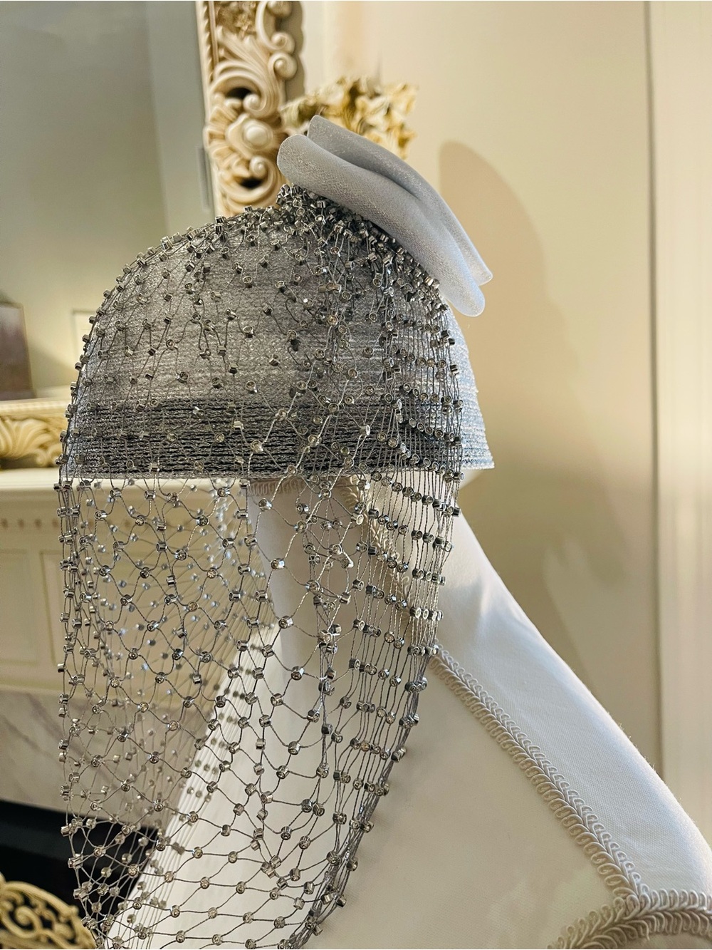 Silver Beaded Veil Fascinator Hat - Picture 3 of 13